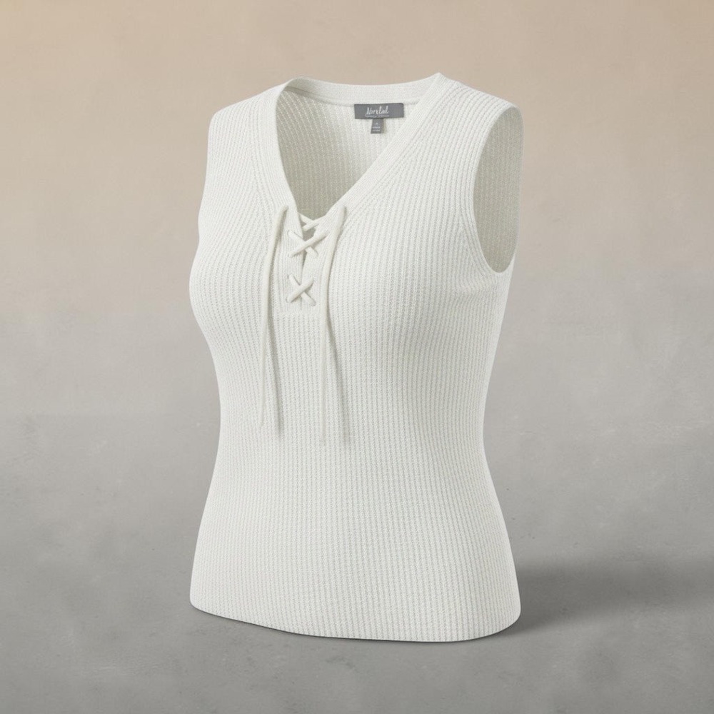 Marled Reunited Clothing Ivory Lace Up Knit Sleeveless Top Tank 818-MS264 Medium